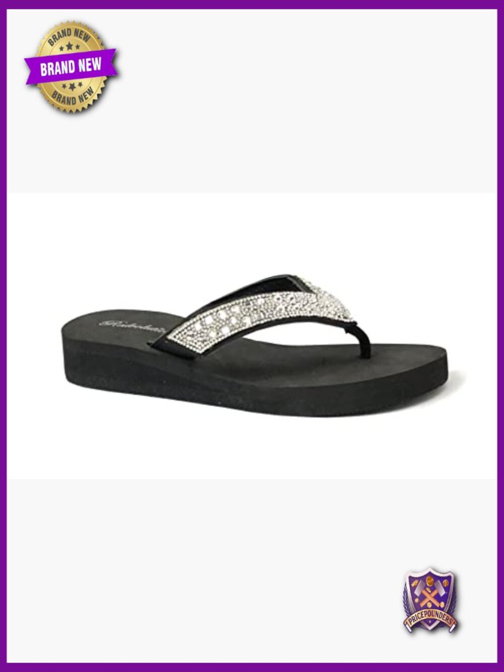 Rhinestone T-Strap Wedge Sandals Platform Flip Flops - Picture 2 of 5